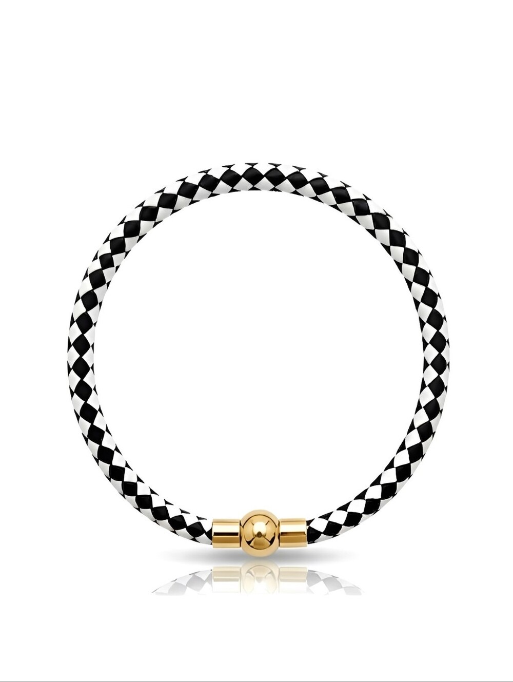 Linx Black And White Leather Braided Cord Bracelet with Gold Magnetic Clasp